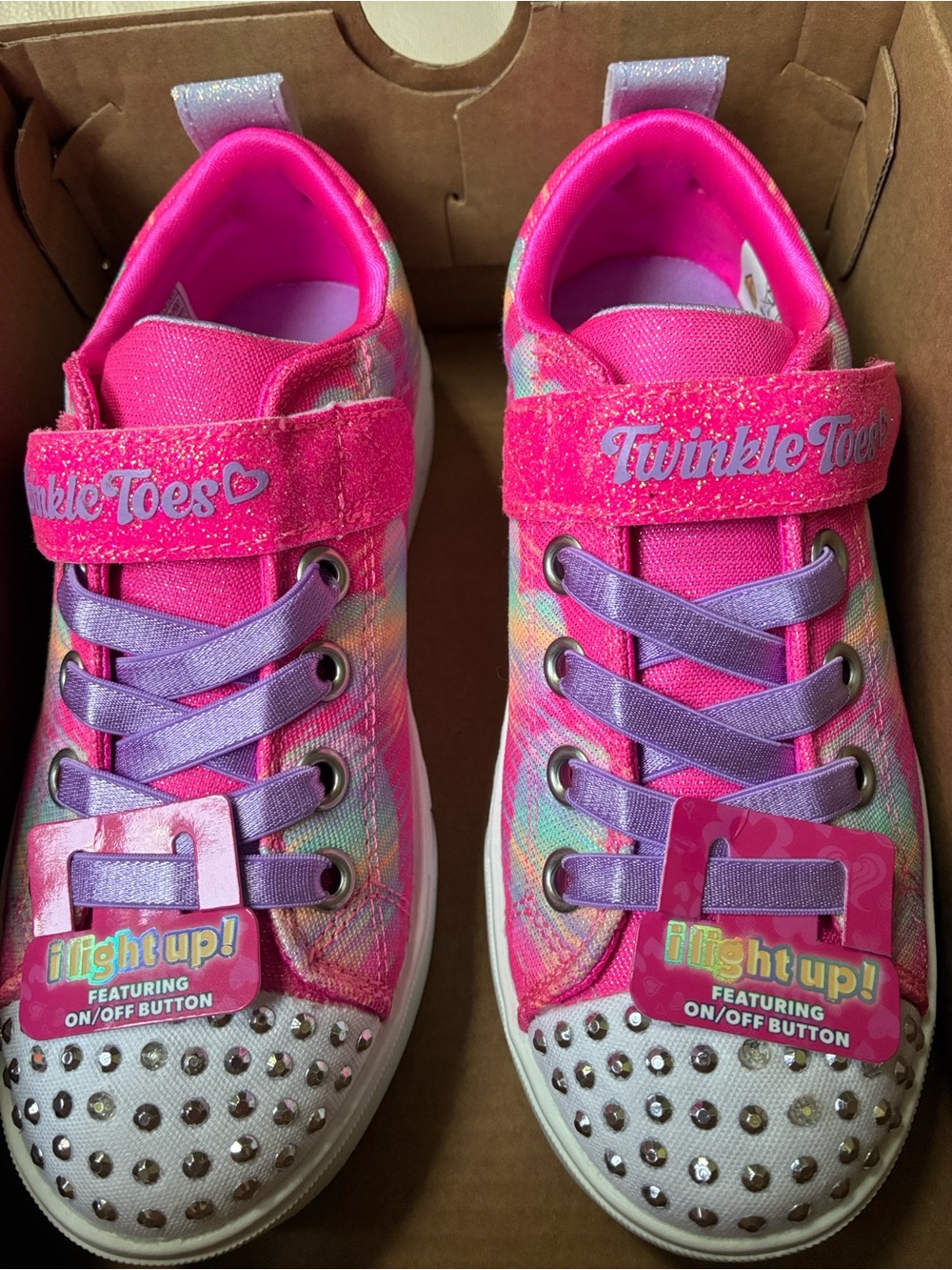 Skechers Twinkle Toes Girls Hot Pink and Lavender Light-Up Sneakers